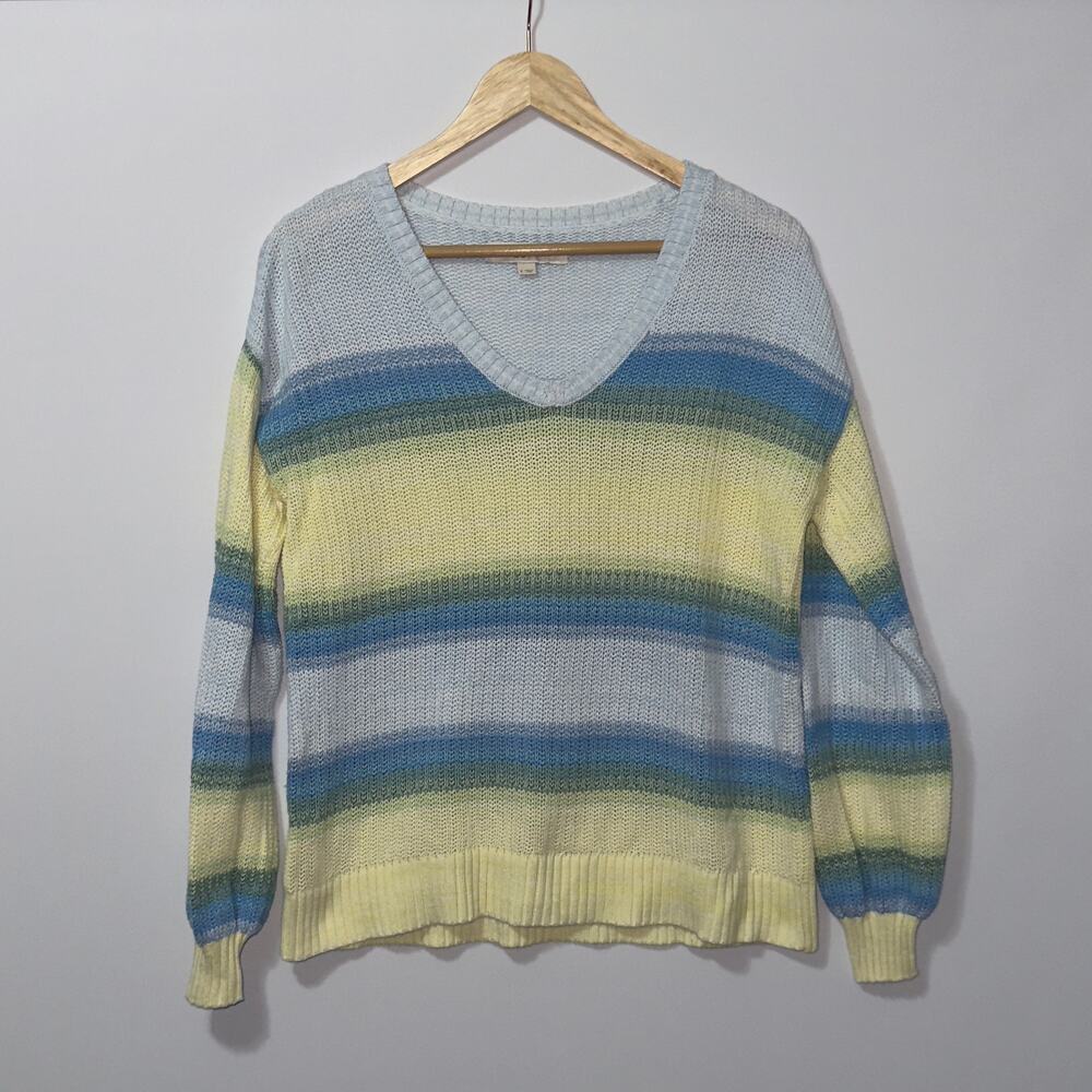 LOFT ombré stripe V-neck knit sweater women’s size Small